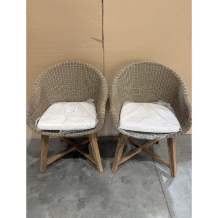 SECONDE MAIN - Lot de 2 fauteuils jardin rotin synthétique et coussin pieds croisés