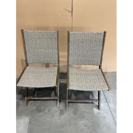 SECONDE MAIN - Lot de 2 chaises pliantes acacia et rotin synthétique