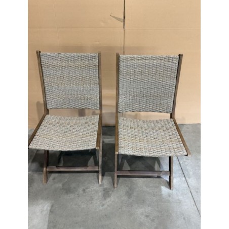 SECONDE MAIN - Lot de 2 chaises pliantes acacia et rotin synthétique