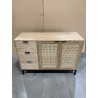 SECONDE MAIN - Buffet 3 tiroirs 2 portes cannage naturel pieds métal noir