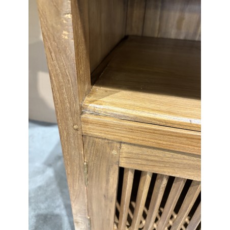 SECONDE MAIN - Meuble TV marron 2 portes persiennes bois Teck