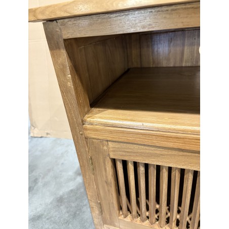 SECONDE MAIN - Meuble TV marron 2 portes persiennes bois Teck
