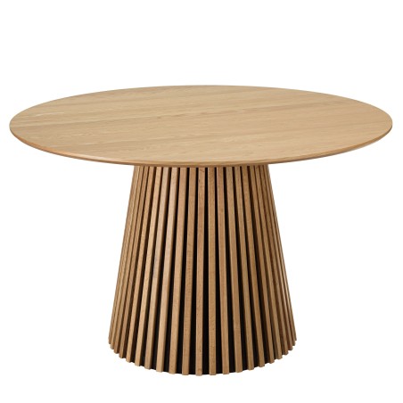 Round dining table D120 with decorative finish and natural oak legs with striated pattern - SYA