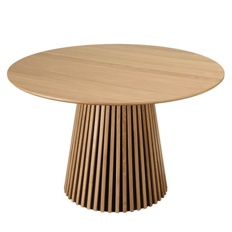 Round dining table D120 with decorative finish and natural oak legs with striated pattern - SYA