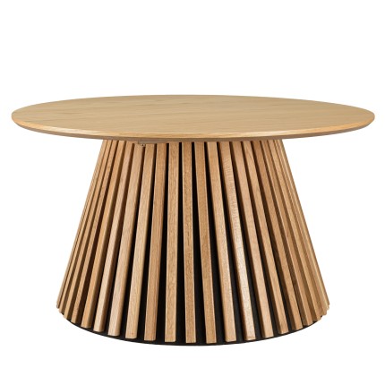 Round coffee table D80 with decorative finish and natural oak base with striated pattern - SYA