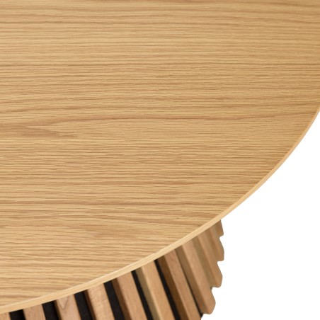 Table basse ronde D80 décor et chêne naturel pied à motif strié - SYA