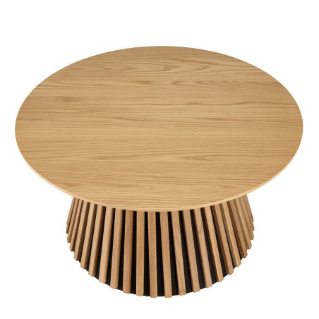Round coffee table D80 with decorative finish and natural oak base with striated pattern - SYA