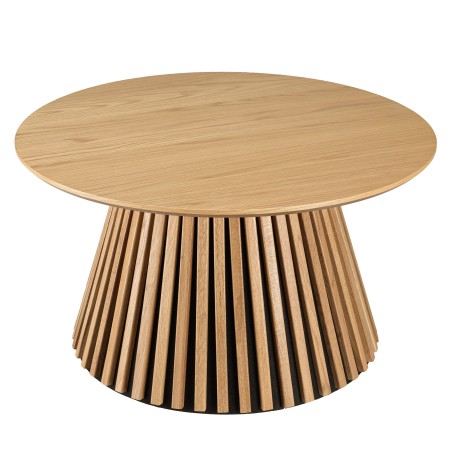 Round coffee table D80 with decorative finish and natural oak base with striated pattern - SYA