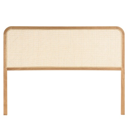 Headboard with rounded edges, natural rattan and solid oak, 140/160 cm