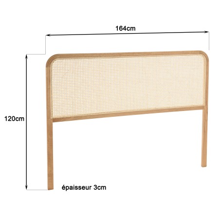 Headboard with rounded edges, natural rattan and solid oak, 140/160 cm