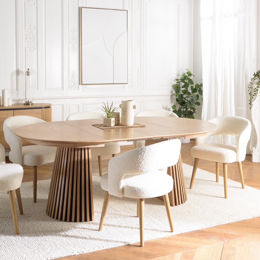 Extendable round dining table L120/160/200, decorative finish and natural oak - SYA Extendable round dining table L120/160/200, decorative finish and natural oak - SYA