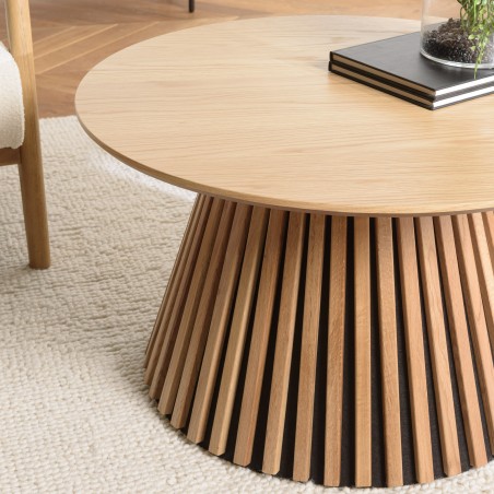 Round coffee table D80 with decorative finish and natural oak base with striated pattern - SYA