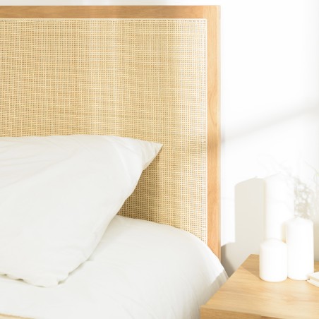 Headboard in natural rattan and solid oak for 140/160 cm beds - SYA