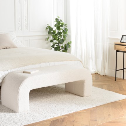 Ecru bouclé fabric bench - LEOPOLD