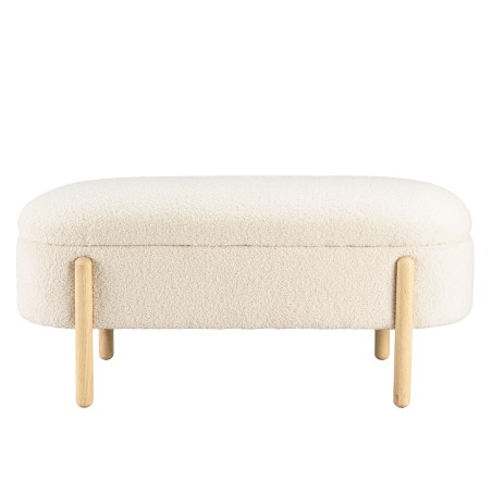 Ecru bouclé fabric bench with storage and wooden legs - LEOPOLD