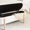 Ecru bouclé fabric bench with storage and wooden legs - LEOPOLD