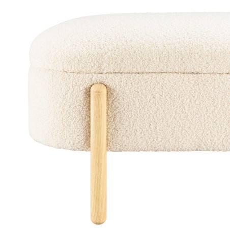 Ecru bouclé fabric bench with storage and wooden legs - LEOPOLD