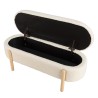 Ecru bouclé fabric bench with storage and wooden legs - LEOPOLD