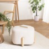Ecru bouclé fabric pouffe with wooden legs - LEOPOLD