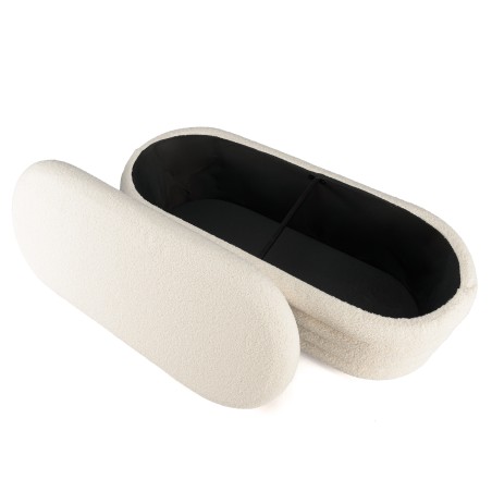 Ecru bouclé fabric bench with storage - LEOPOLD