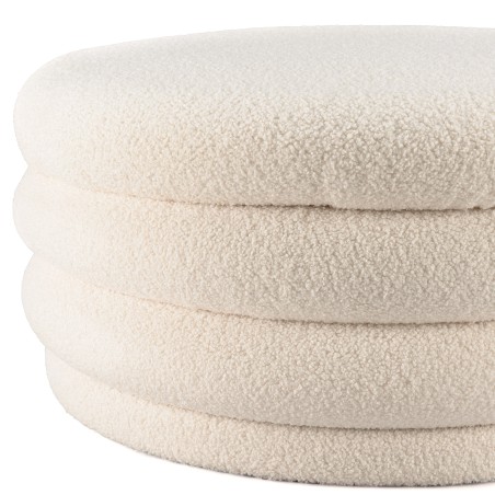 L-shaped pouffe in ecru bouclé fabric with storage - LEOPOLD