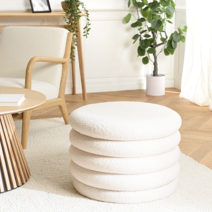 M pouffe in ecru bouclé fabric with storage - LEOPOLD