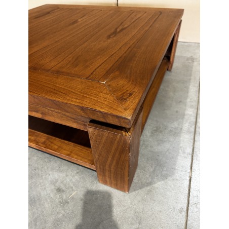 SECONDE MAIN - Table basse carrée marron sous plateau 90x90cm bois Mindi