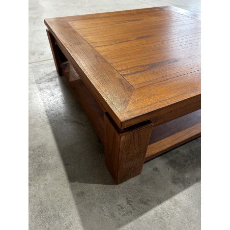 SECOND HAND - Square brown coffee table with shelf, 90x90cm, Mindi wood
