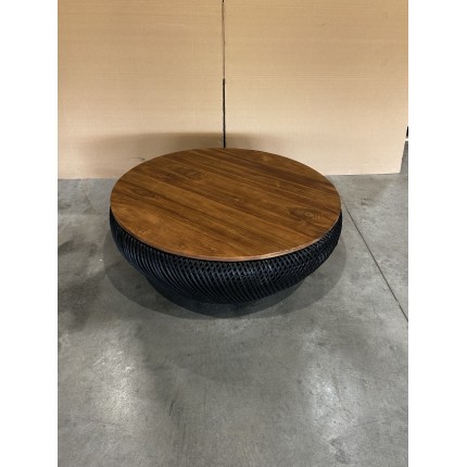 SECONDE MAIN - Table basse ronde 100x100cm en rotin noir plateau amovible