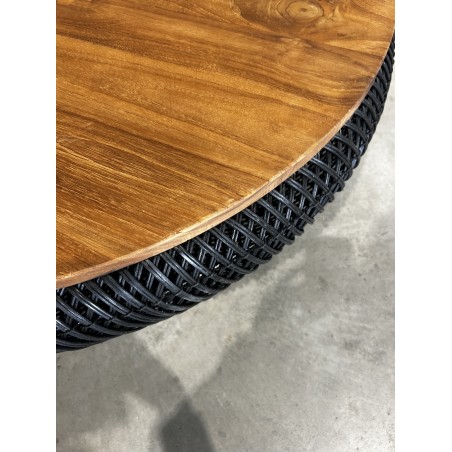 SECONDE MAIN - Table basse ronde 100x100cm en rotin noir plateau amovible