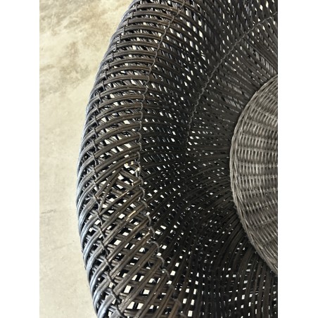 SECONDE MAIN - Table basse ronde 100x100cm en rotin noir plateau amovible