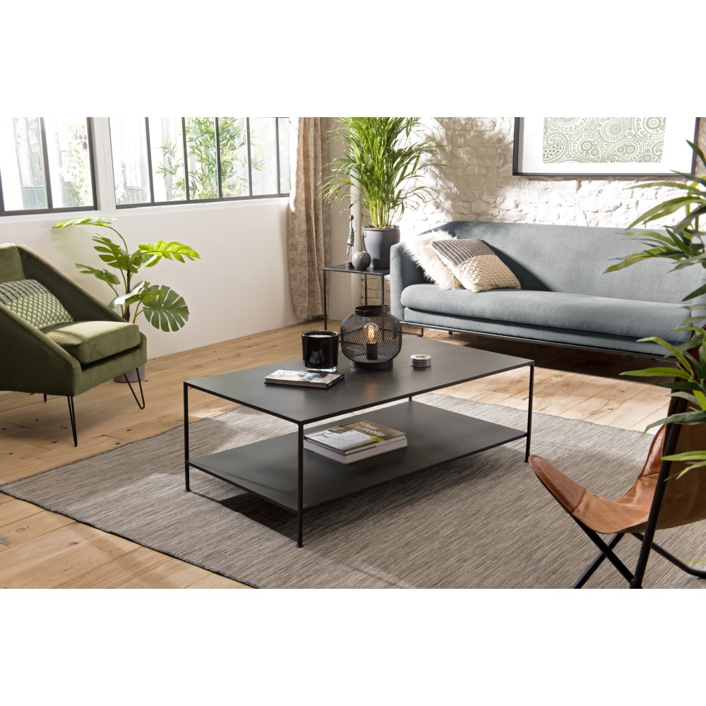 Table basse rectangulaire noire industrielle ROMAIN Table basse rectangulaire noire industrielle ROMAIN