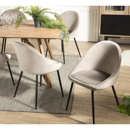 SECONDE MAIN - Lot de 2 chaises velours chamois beige pieds métal noir