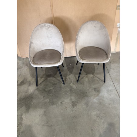 SECONDE MAIN - Lot de 2 chaises velours chamois beige pieds métal noir
