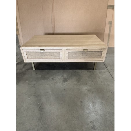 SECOND-HAND - Coffee table with 2 drawers, jute fabric and gold metal legs