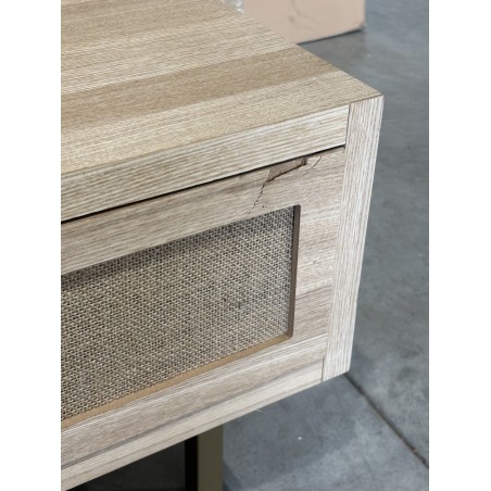 SECONDE MAIN - Table basse 2 tiroirs toile de jute pieds métal doré