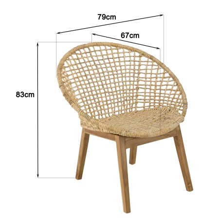 SECONDE MAIN - Fauteuil beige dossier arrondi assise en abaca tressé