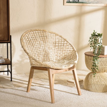 SECONDE MAIN - Fauteuil beige dossier arrondi assise en abaca tressé
