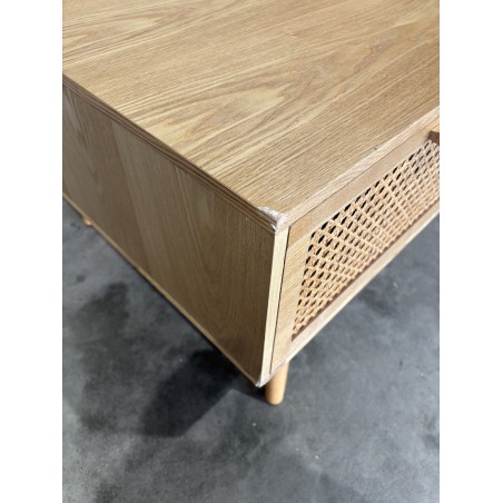 SECONDE MAIN - Table basse couleur naturelle 2 tiroirs 1 niche bois cannage