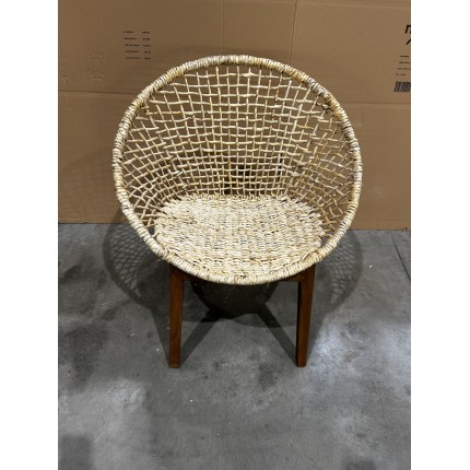 SECONDE MAIN - Fauteuil beige dossier arrondi assise en abaca tressé