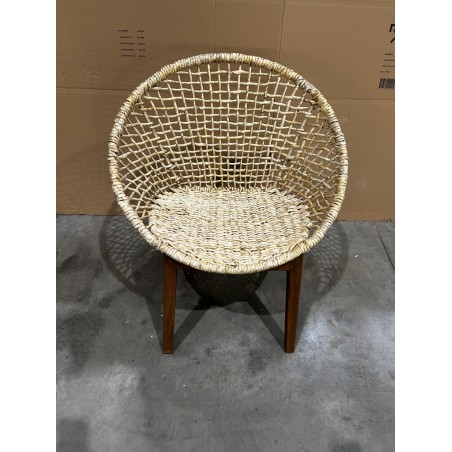 SECOND HAND - Beige armchair with rounded backrest and woven abaca seat