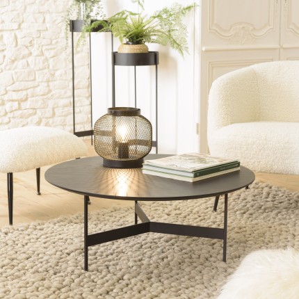 SECONDE MAIN - Table basse ronde noire 78x78cm piètement métal