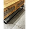 SECONDE MAIN- Table basse marron 4 tiroirs effet cannage pieds métal noir