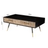 SECOND-HAND - Black rectangular coffee table with 2 drawers, Scandinavian style, inlaid pine wood with gold metal legs