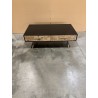 SECOND-HAND - Black rectangular coffee table with 2 drawers, Scandinavian style, inlaid pine wood with gold metal legs