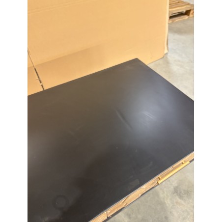 SECOND-HAND - Black rectangular coffee table with 2 drawers, Scandinavian style, inlaid pine wood with gold metal legs