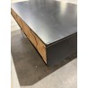 SECOND-HAND - Black rectangular coffee table with 2 drawers, Scandinavian style, inlaid pine wood with gold metal legs