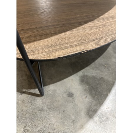 SECONDE MAIN- Table basse 2 plateaux forme ovoïde couleur mocha pieds métal