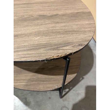 SECONDE MAIN- Table basse 2 plateaux forme ovoïde couleur mocha pieds métal