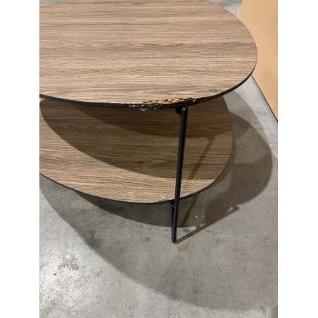 SECONDE MAIN- Table basse 2 plateaux forme ovoïde couleur mocha pieds métal